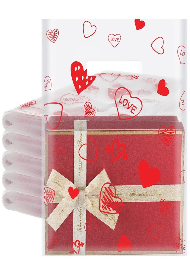 Qilery 50 Pcs Valentine‘s Day Heart Clear Gift Bag 9 x 12 Inches Plastic Merchandise Bag Valentine Plastic Shopping Bag Transparent Gift Wrap Bags for Party Favors Small Business Supplies - Image 1